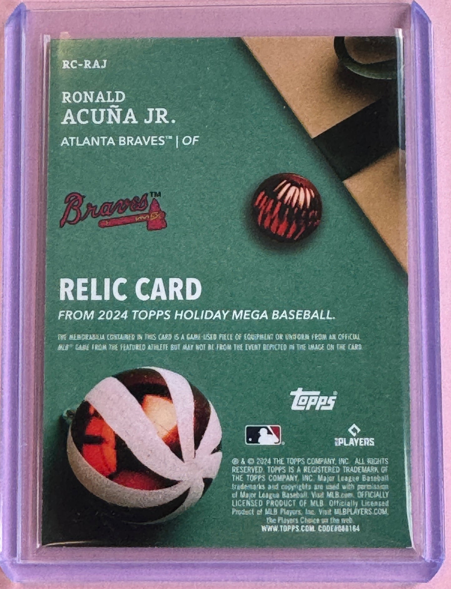 2024 Topps Baseball Holiday Ronald Acuna Jr # RC-RAJ Braves Relic Red Patch Game