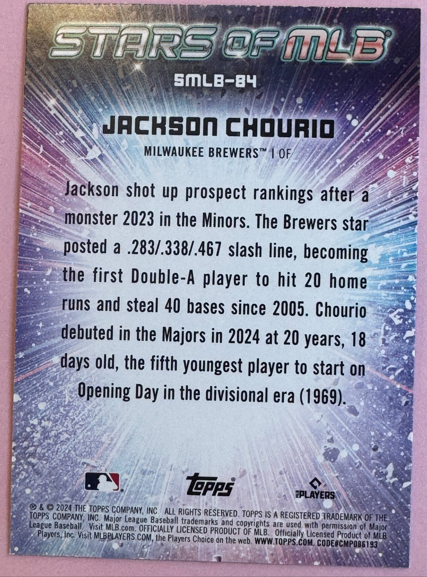 2024 Topps Update Jackson Chourio SMLB-84 Brewers RC Stars of MLB