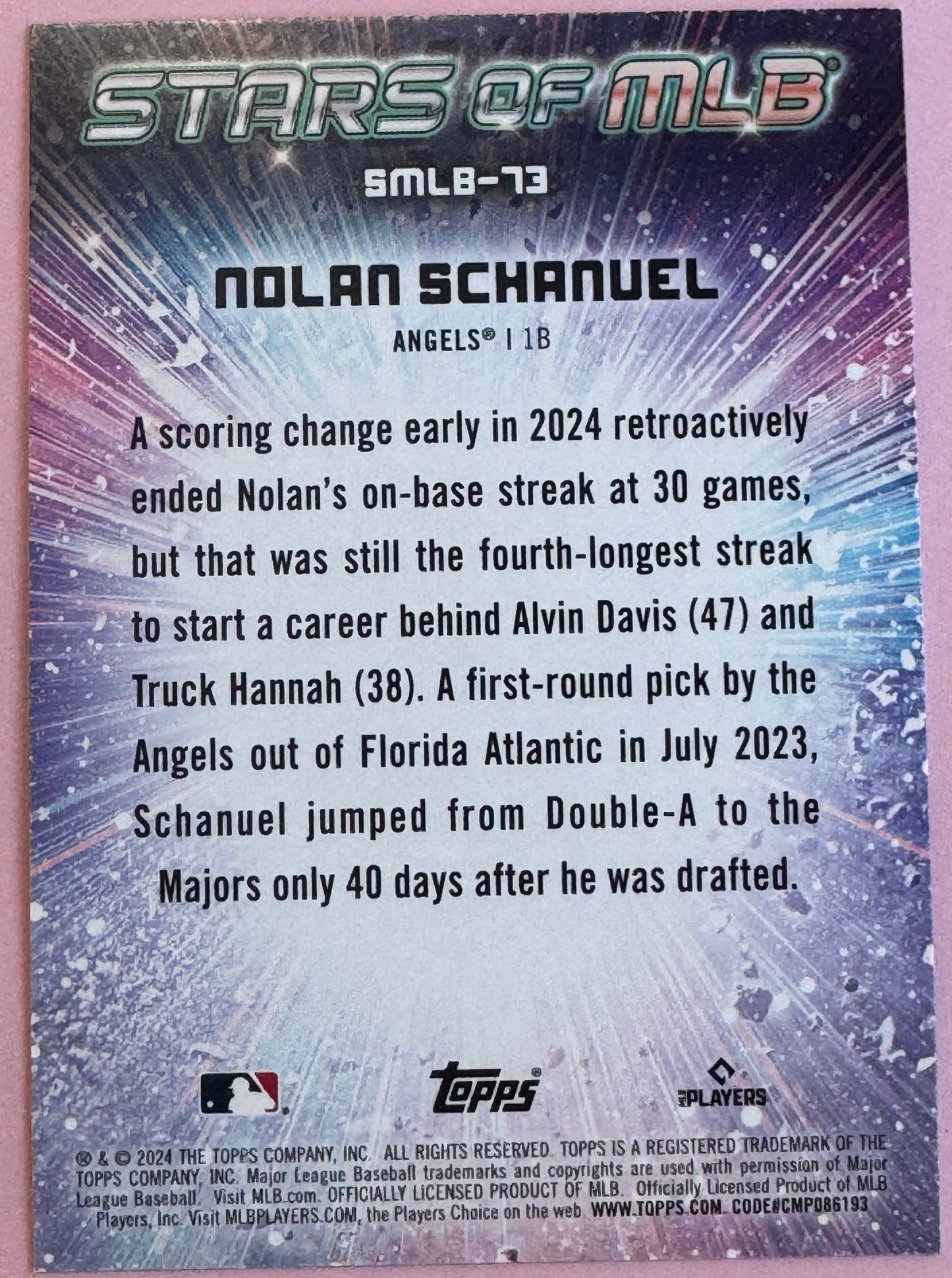 2024 Topps Update Nolan Schanuel SMLB-73 Angels Stars of MLB