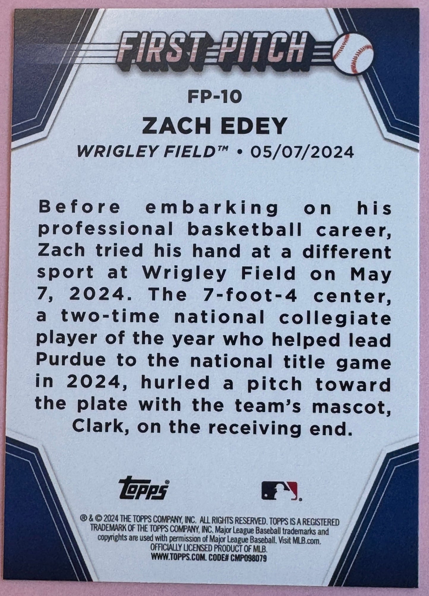 2024 Topps Update Zach Edey FP-10 Cubs First Pitch