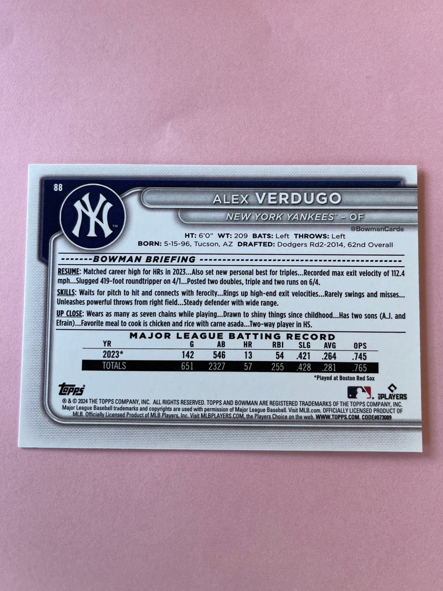 2024 Topps | Bowman | MLB | Alex Verdugo No.88 | Yankees