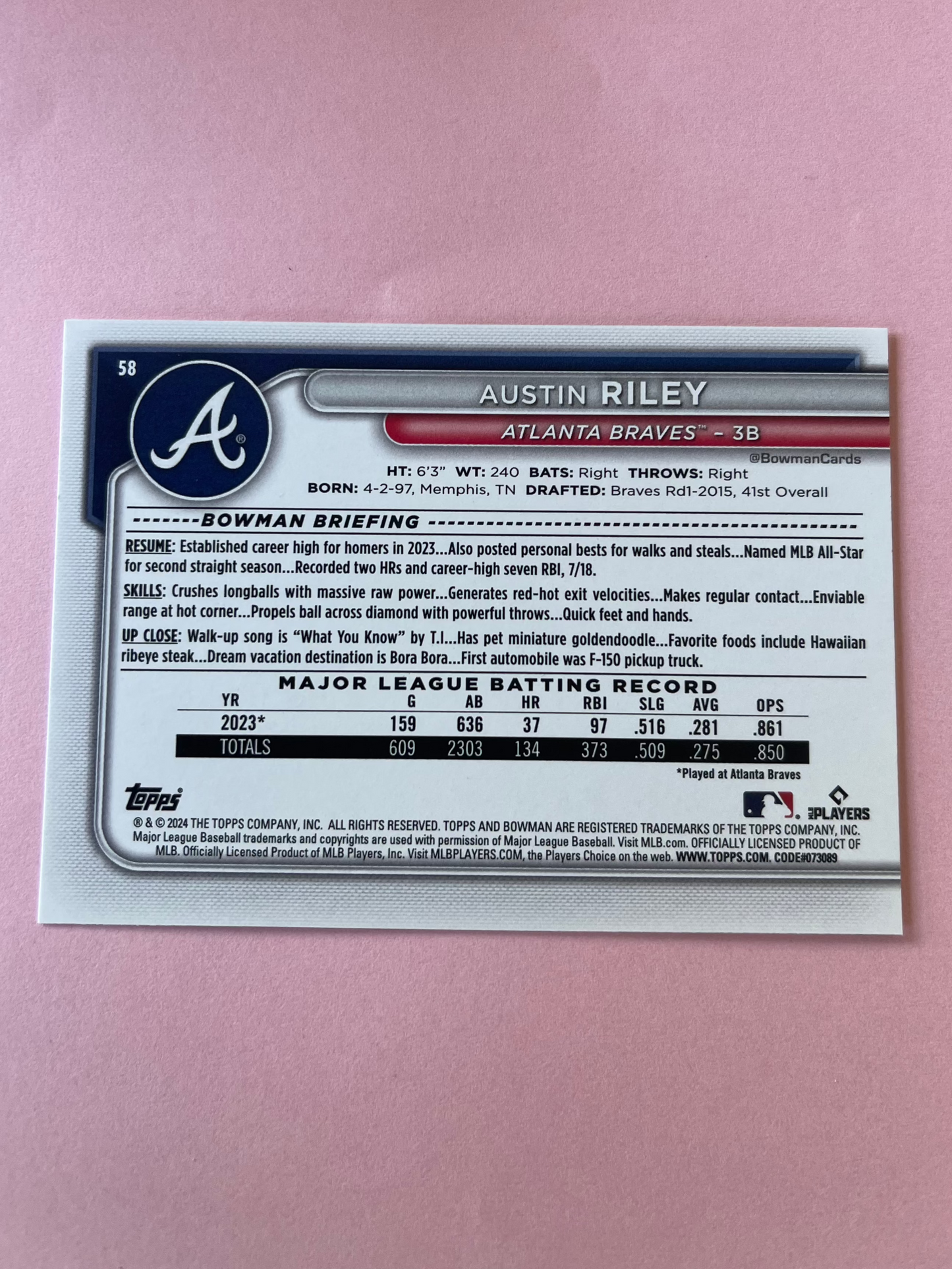 2024 Topps | Bowman | MLB | Austin Riley No.58 | Braves