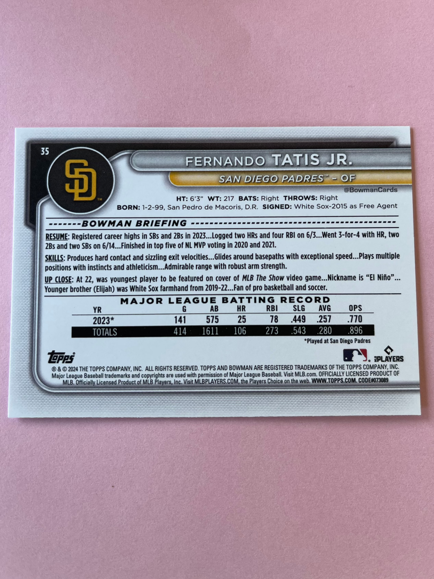 2024 Topps | Bowman | MLB | Fernando Tatis Jr No.35 | Padres