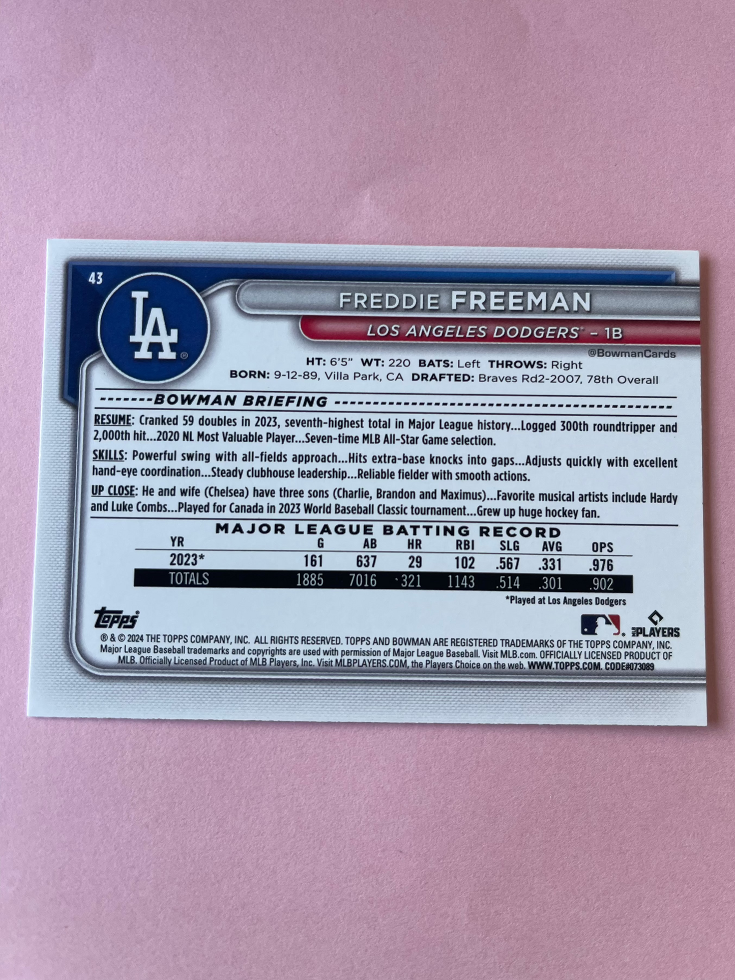 2024 Topps | Bowman | MLB | Freddie Freeman No.43 |Dodgers