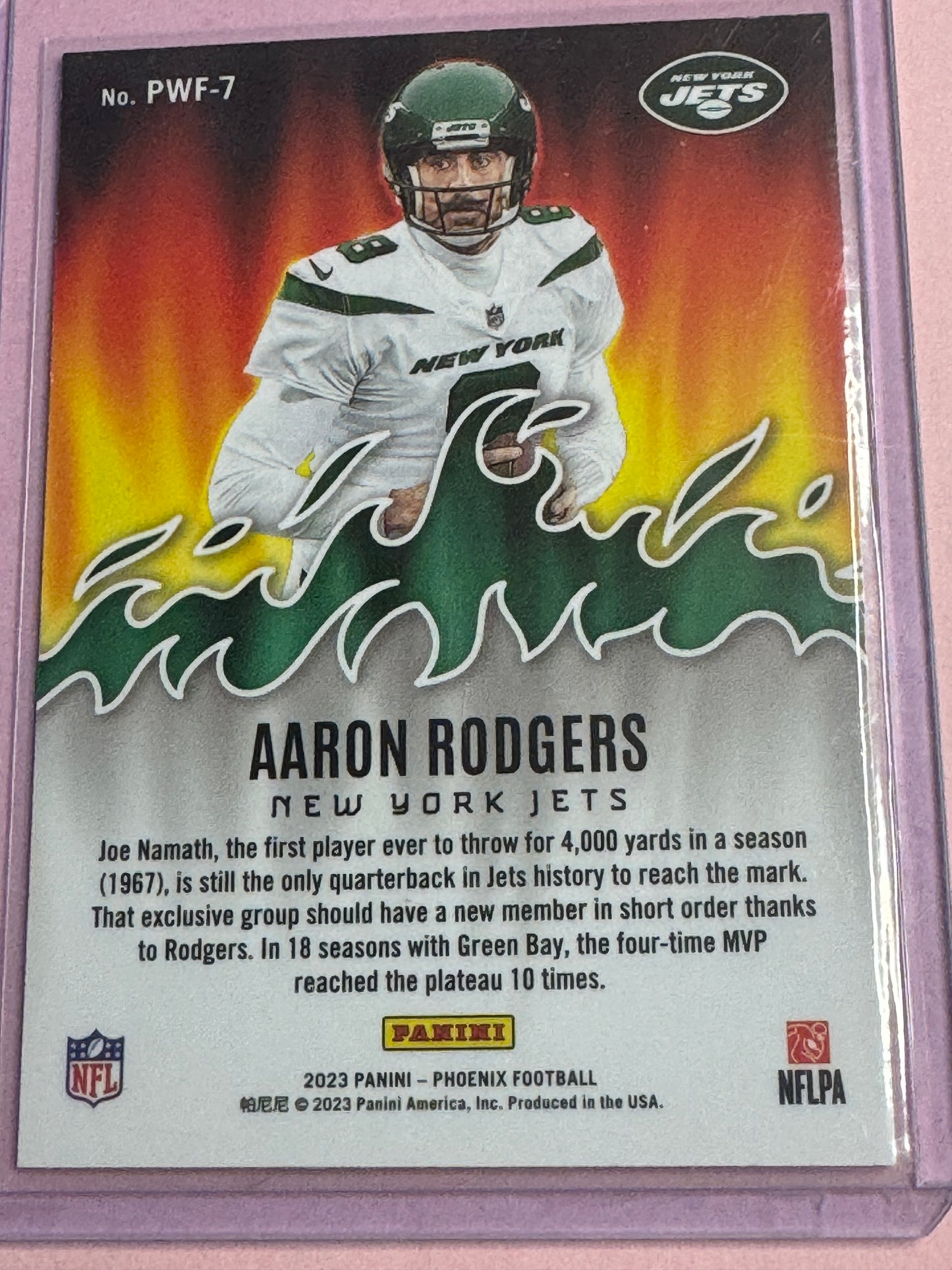 23 Panini Phoenix NFL Aaron Rodgers #PWF-7 Jets Playing With Fire