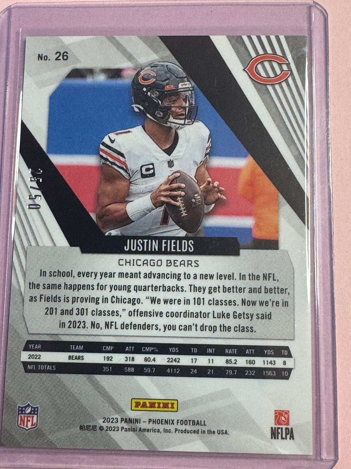 23 Panini Phoenix NFL Justin Fields #26 Bears Red/Teal Insert 25/50