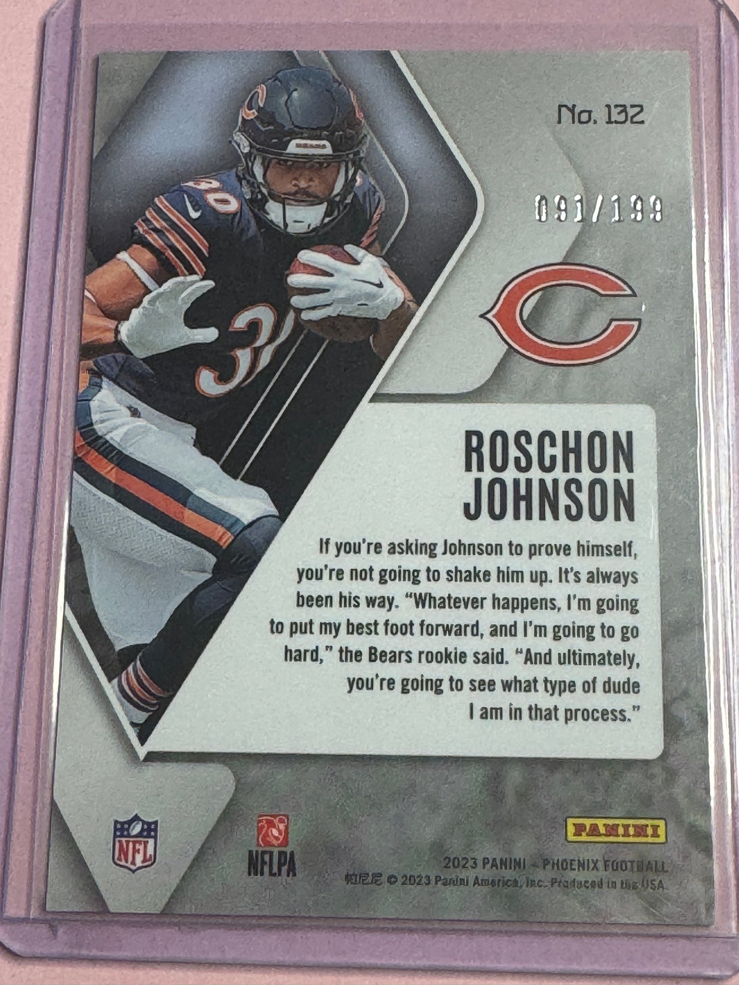 23 Panini Phoenix NFL Roschon Johnson #132 Bears RC