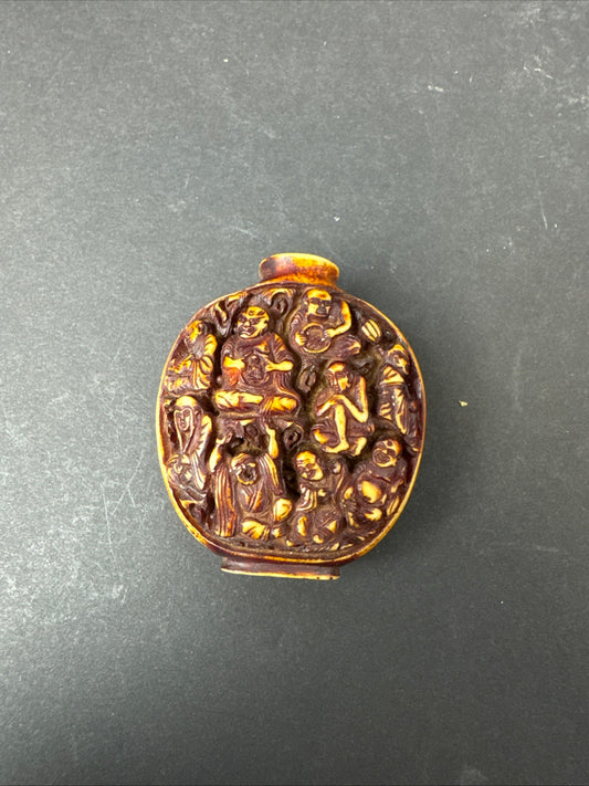 494 - Antique Vintage Heavily Hand Carved Chinese Resin Snuff Bottle 1930's? No Cap