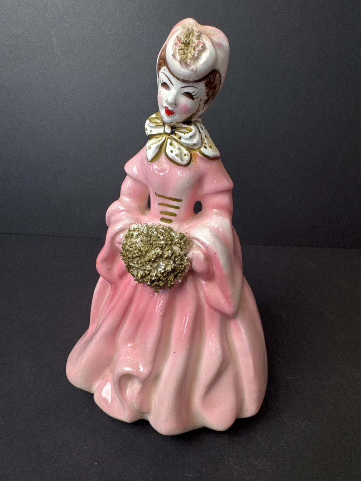505 - Vintage Relpo Ceramic Planter Vase Lady Dressed in Pink w/Bonne