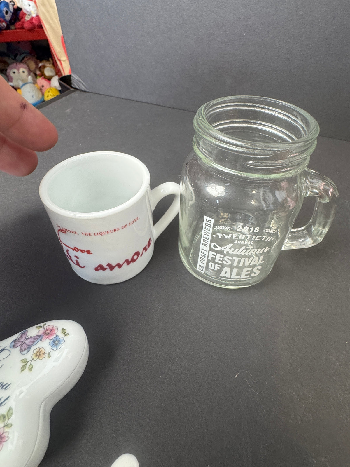 497 - Bundle Deal - Avon butterfly trinket dish, 2 small mugs, polished stone, ceramic spoon