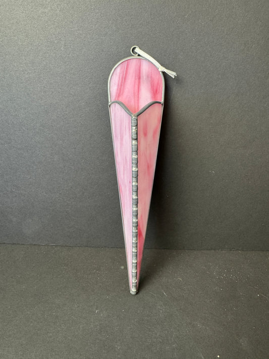 460 - Hand Crafted Leaded Slag Glass Wall Pocket 9" pink and white