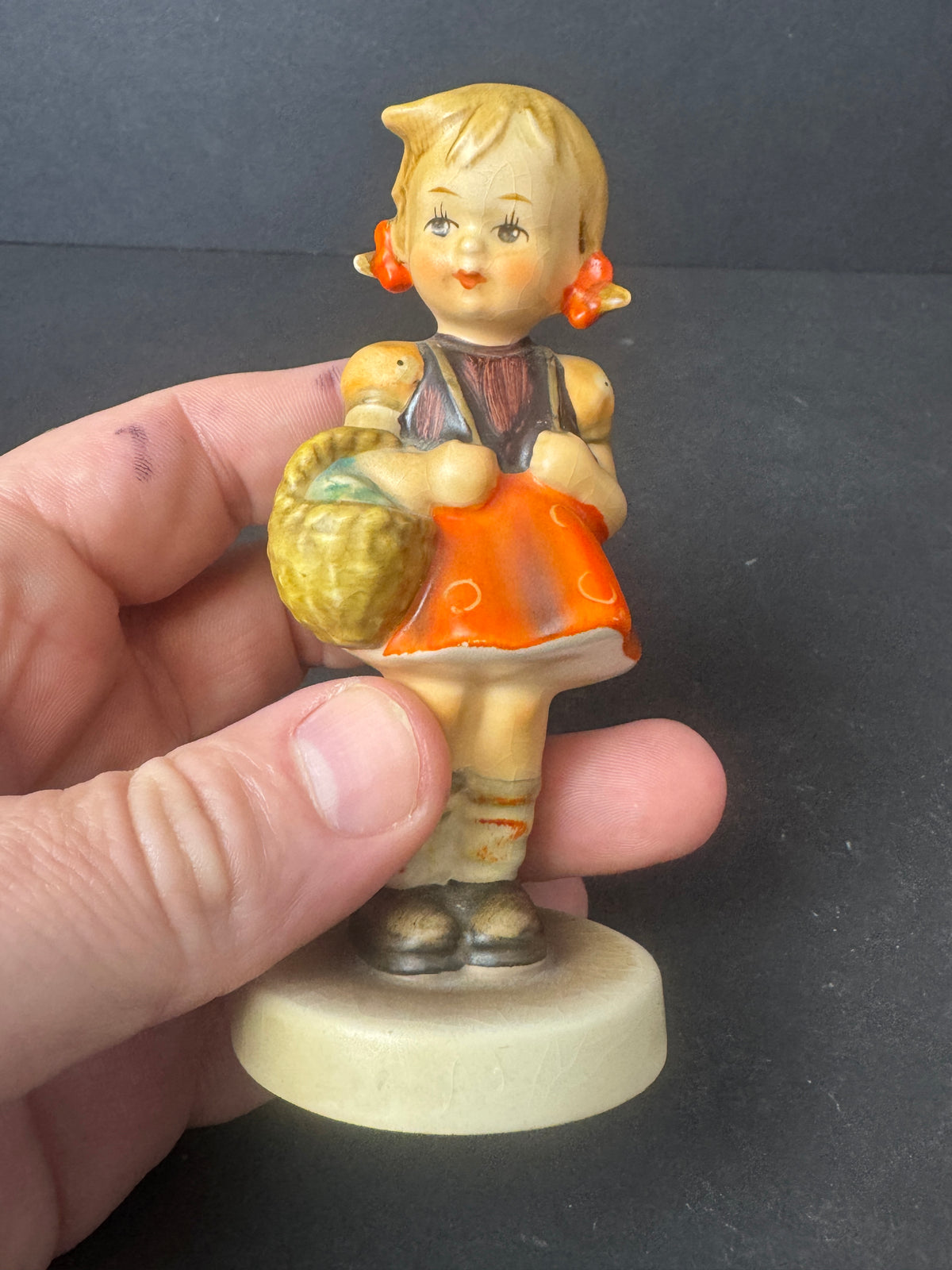 499 - Goebel Hand Painted Girl with Basket Porcelain Figurine Multicolor 1970s?