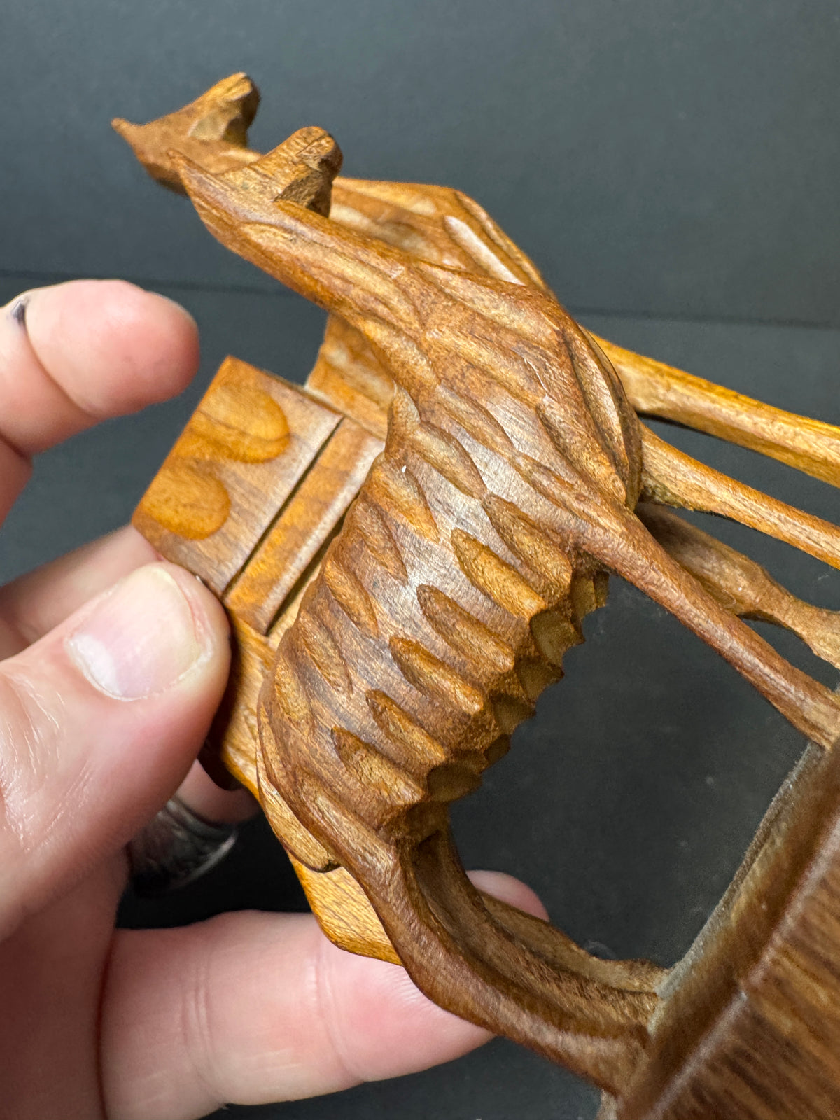 476 - Hand-Carved Wooden Figurine featuring mother Llama and baby Llama folk art