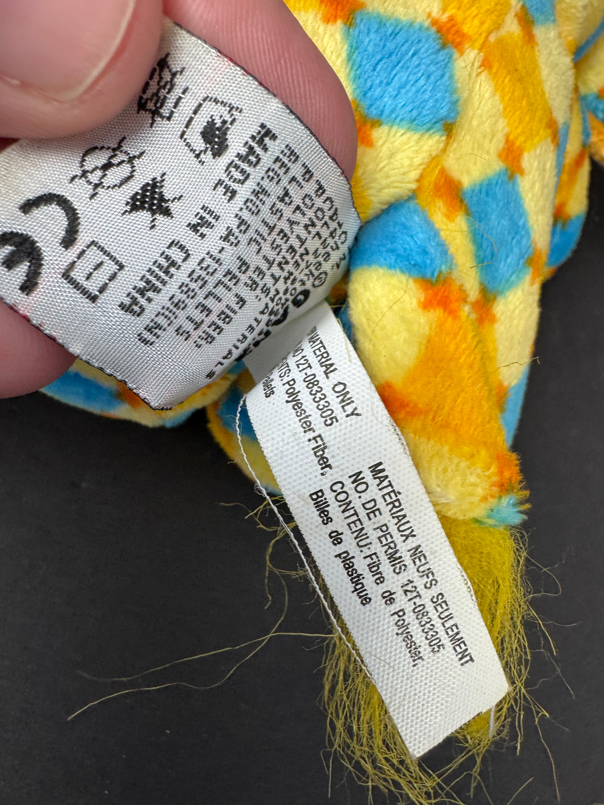 573 - GANZ Stella Plush Stuffed Elephant Yellow Blue Orange Diamond Pattern Webkinz type amazing world