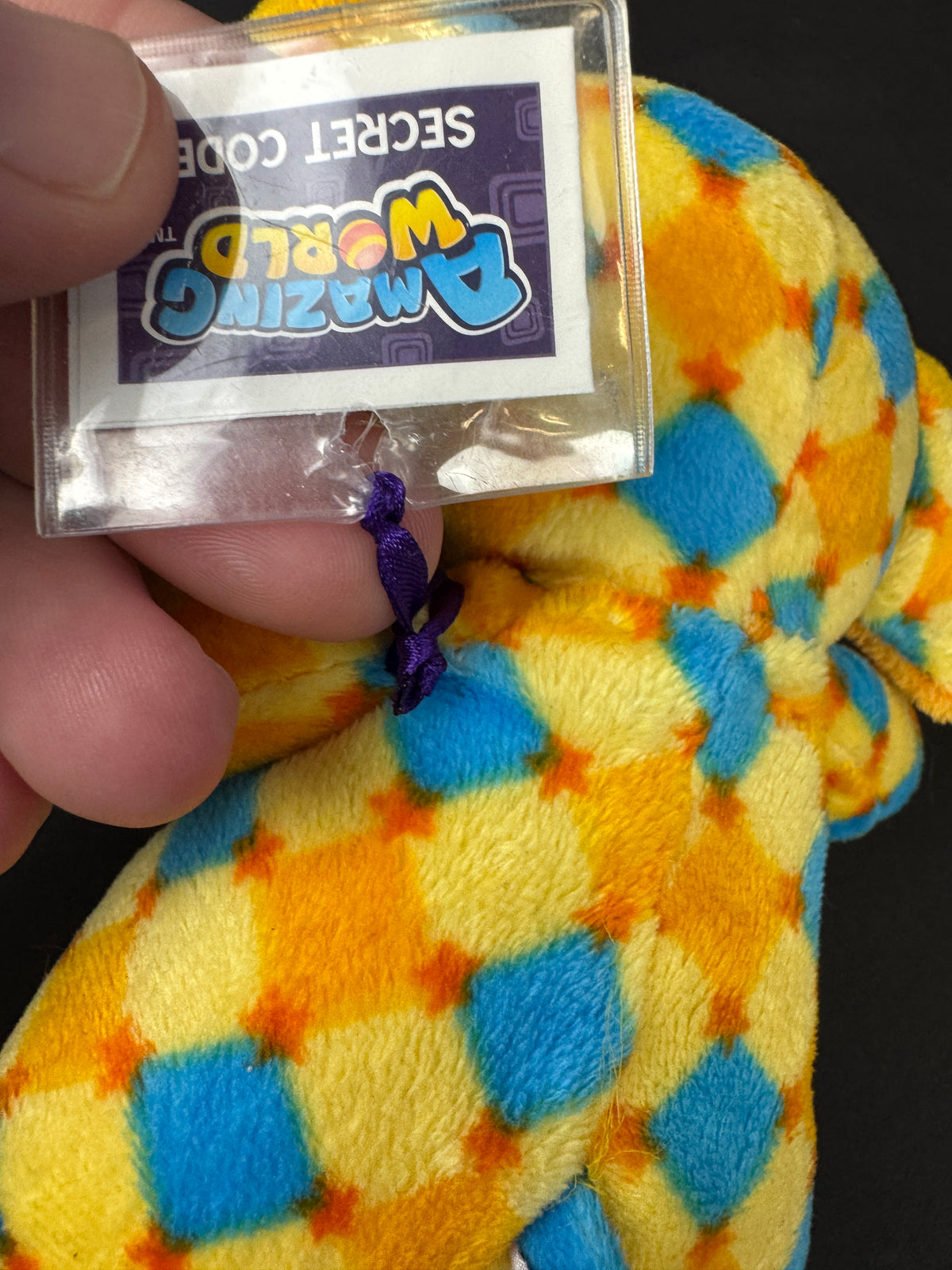 573 - GANZ Stella Plush Stuffed Elephant Yellow Blue Orange Diamond Pattern Webkinz type amazing world