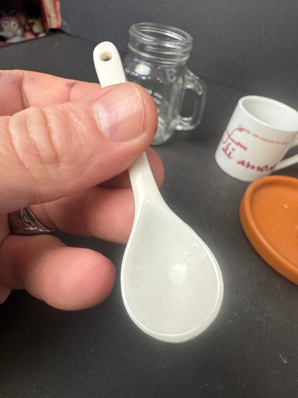 497 - Bundle Deal - Avon butterfly trinket dish, 2 small mugs, polished stone, ceramic spoon