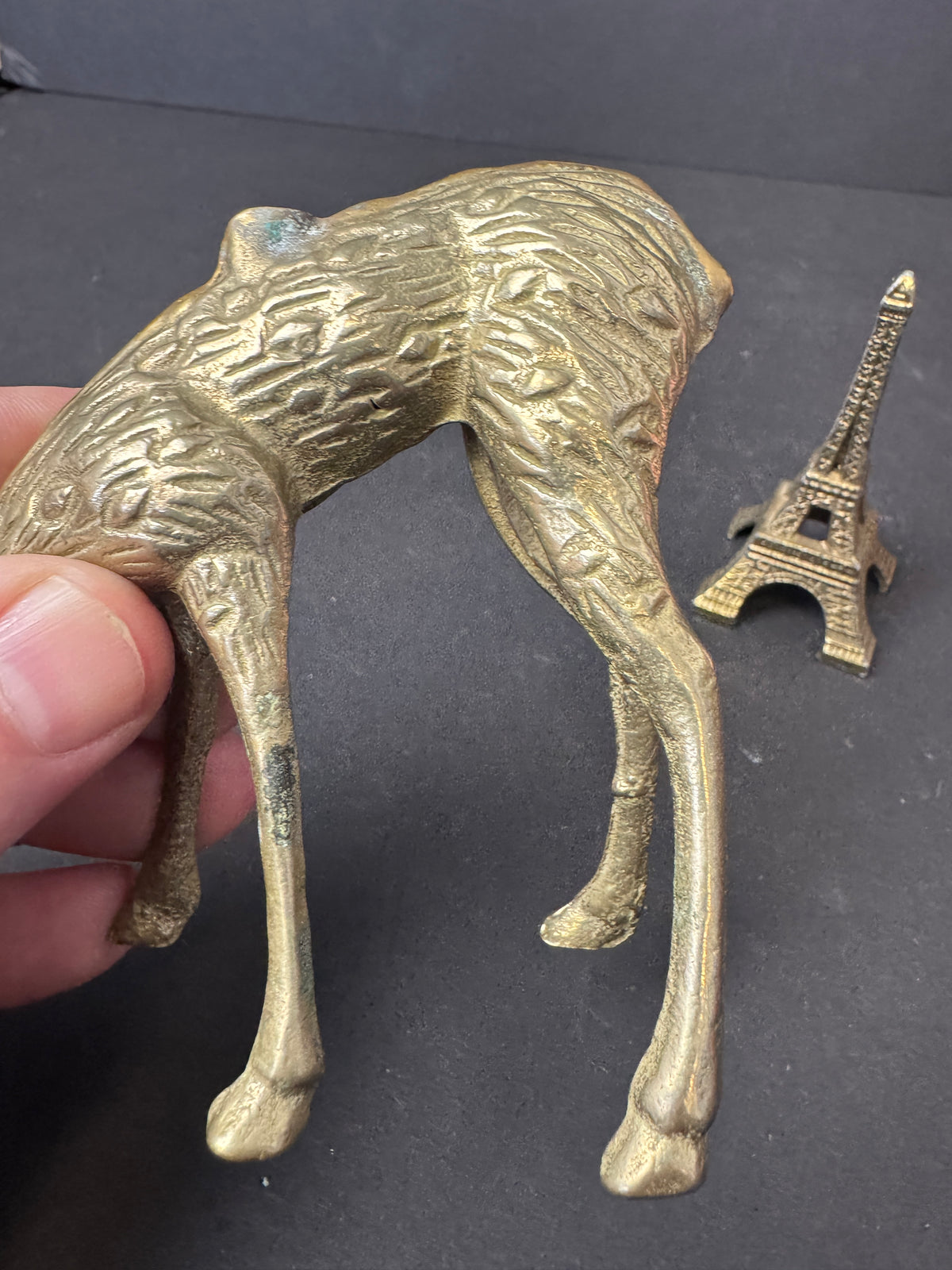 501 - bundle - Vintage Brass looking Doe Figure, Eiffel Tower Souvenir