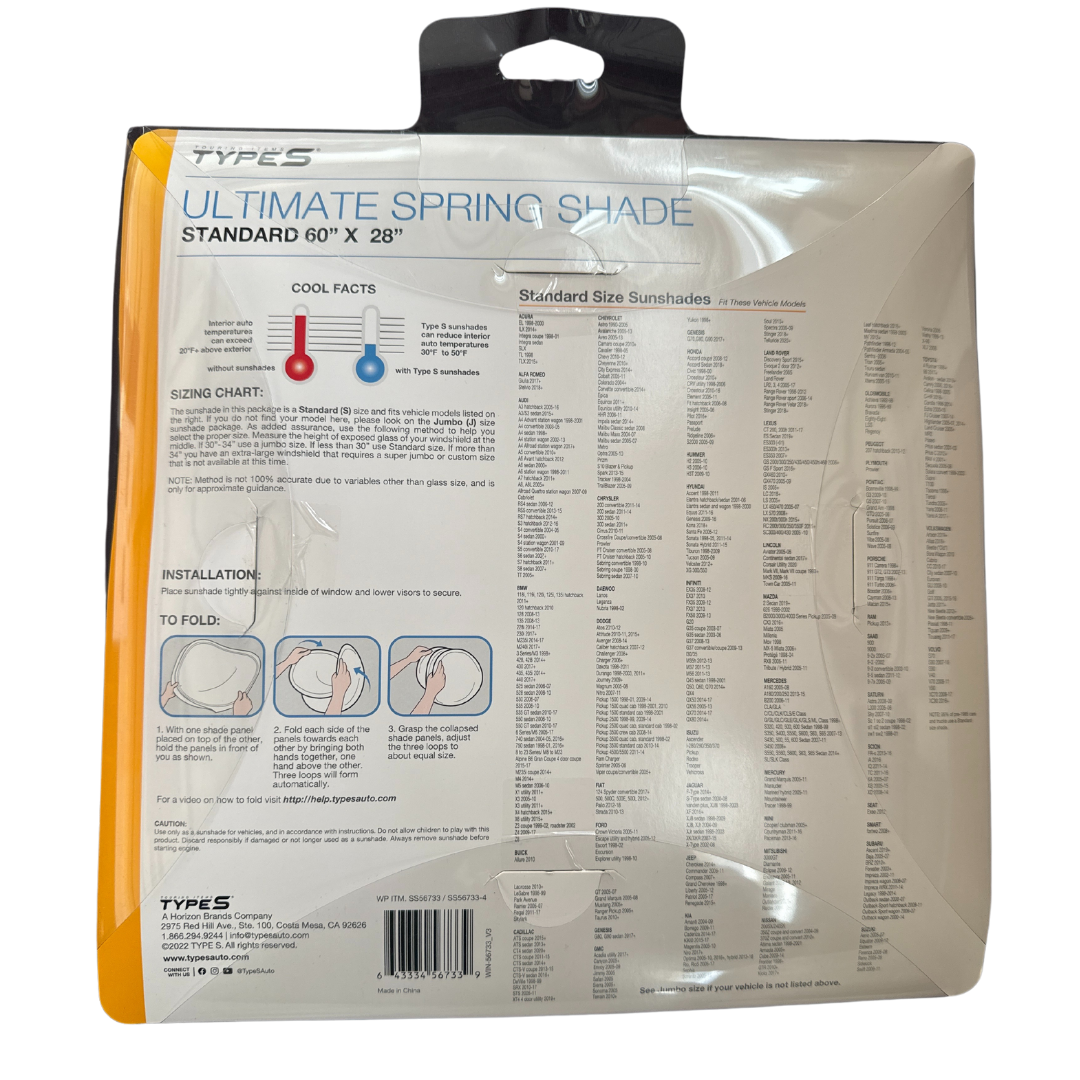 Type S Ultimate Spring Shade (Standard (60" X 28")) - Sliver