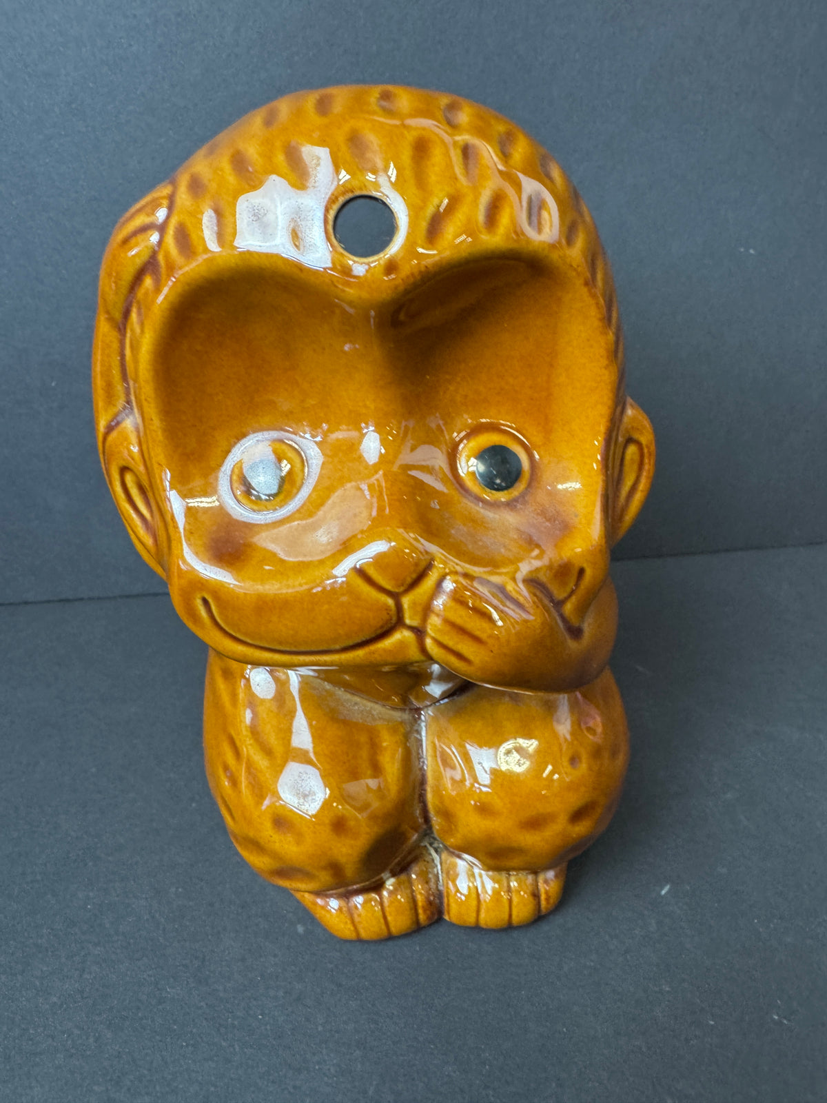 474 - Vintage Hear No Evil Monkey Tiki Mug DW134-H Brown Glaze 6.5" Tall China