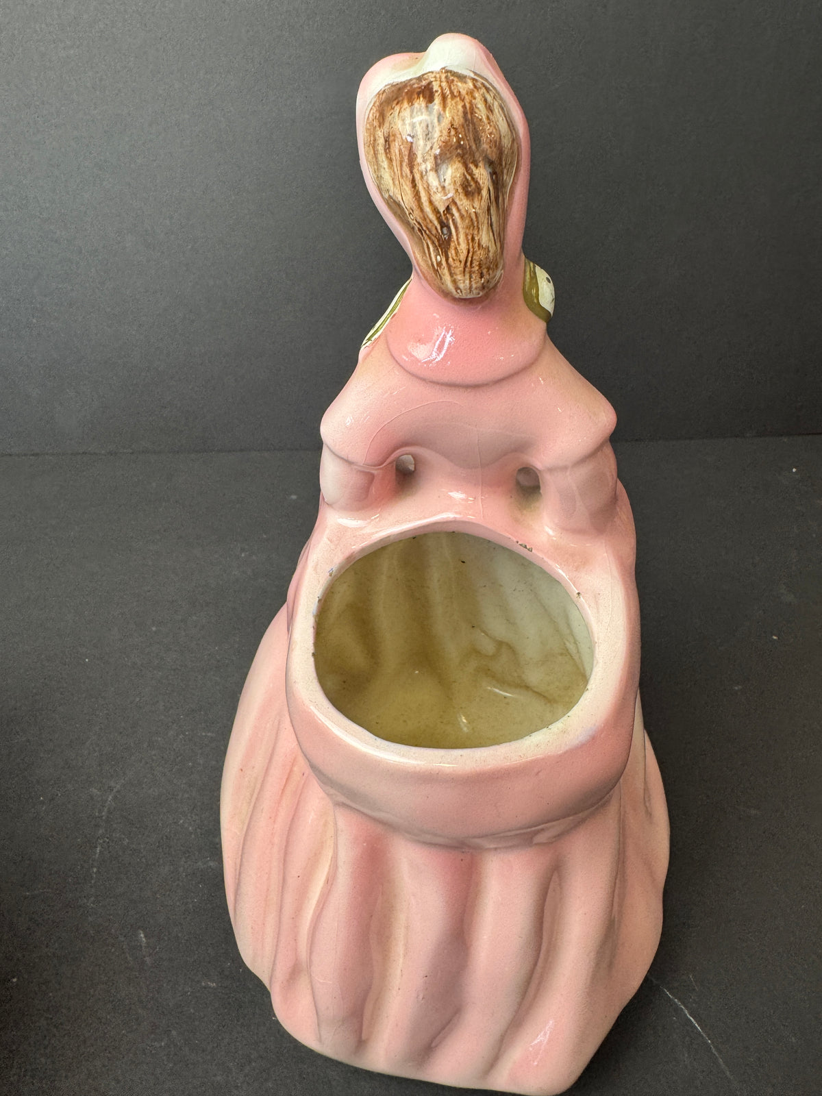 505 - Vintage Relpo Ceramic Planter Vase Lady Dressed in Pink w/Bonne