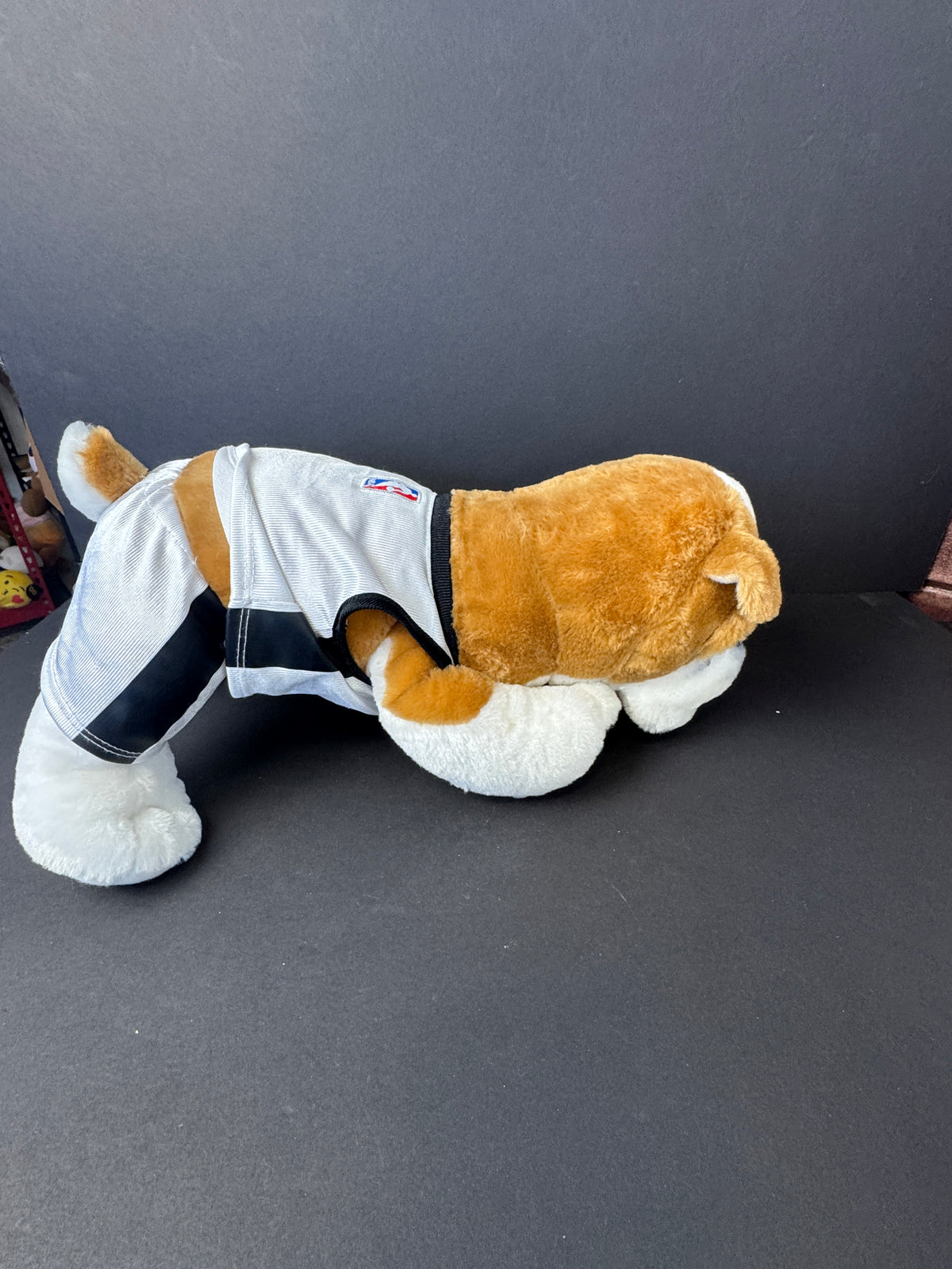 559 - Build-A-Bear Workshop Brown and White Bulldog Plush Dog with Tongue Out, Brooklyn Nets Jersey NBA BAB