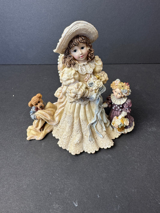 393 - Elegant Porcelain Figurine Set Woman, Child & Teddy Bear Wedding/Victorian Style