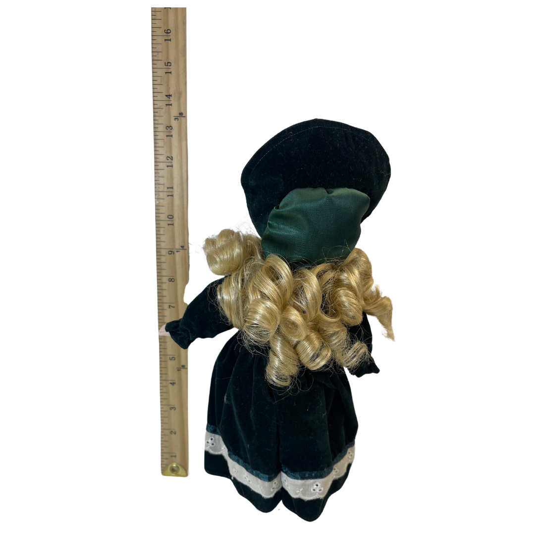 Estate - VTG Porcelain Doll dark green dress