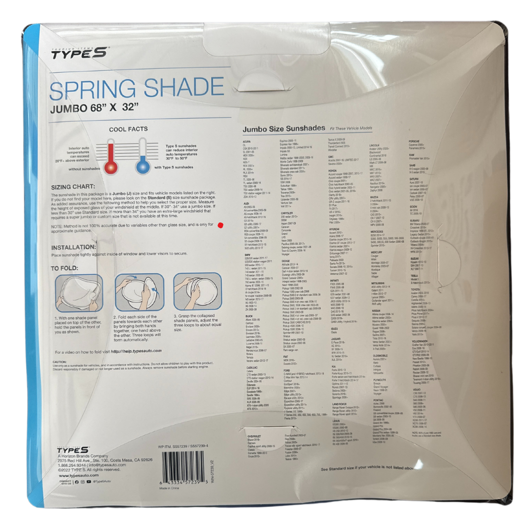 Type S Jumbo Spring Shade (68"x32" ) - Blue