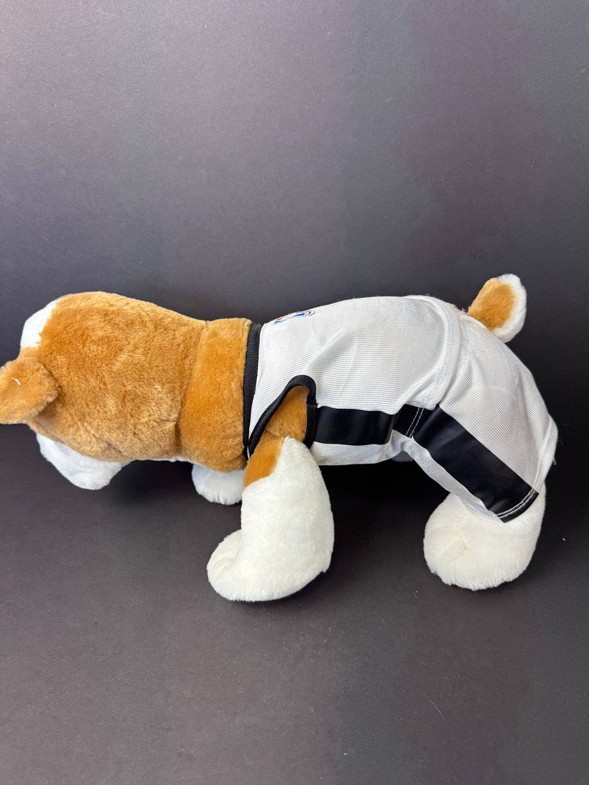 559 - Build-A-Bear Workshop Brown and White Bulldog Plush Dog with Tongue Out, Brooklyn Nets Jersey NBA BAB