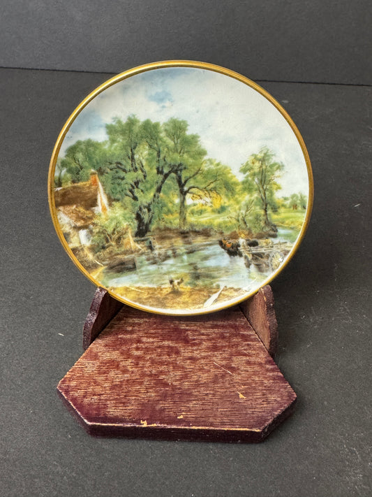493 - Vintage Staffordshire England Mini Decorative Plate 'Haywain'  scene