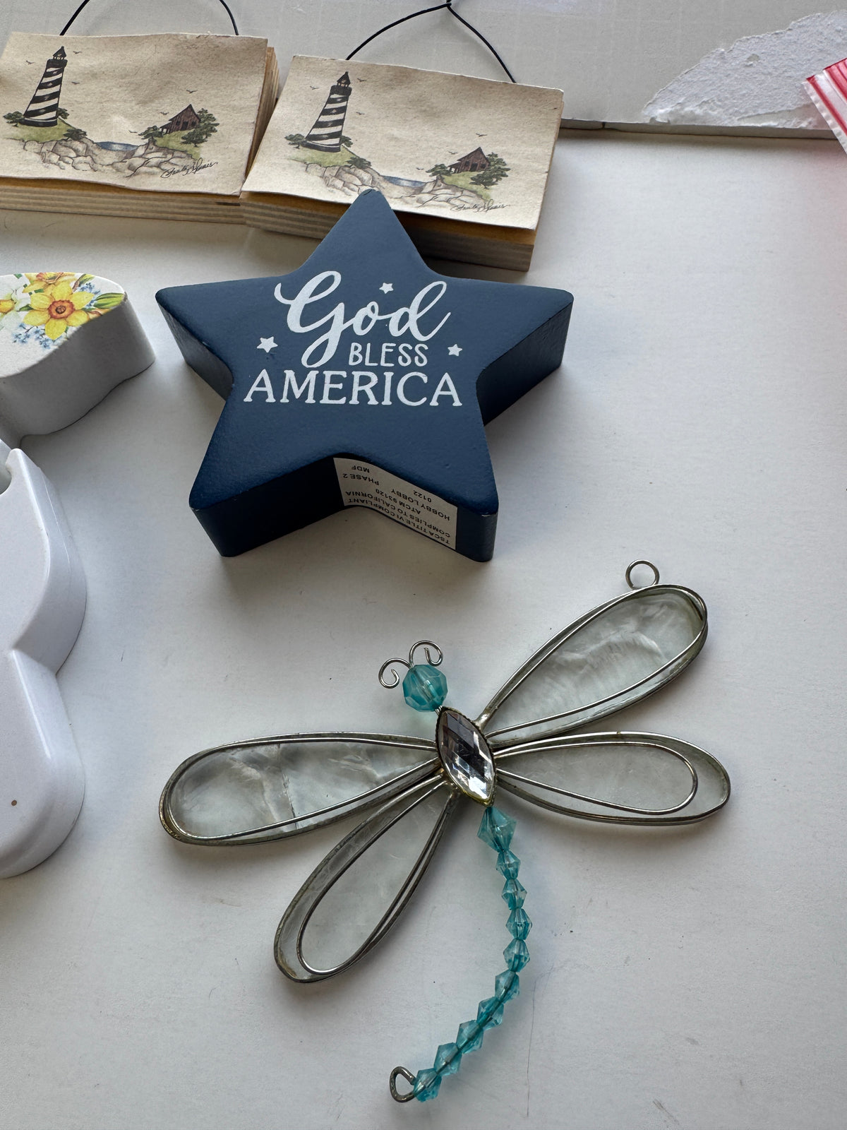 515 - bundle deal! Decorations, beaded, glass, dragonfly, gains butterfly, six piece