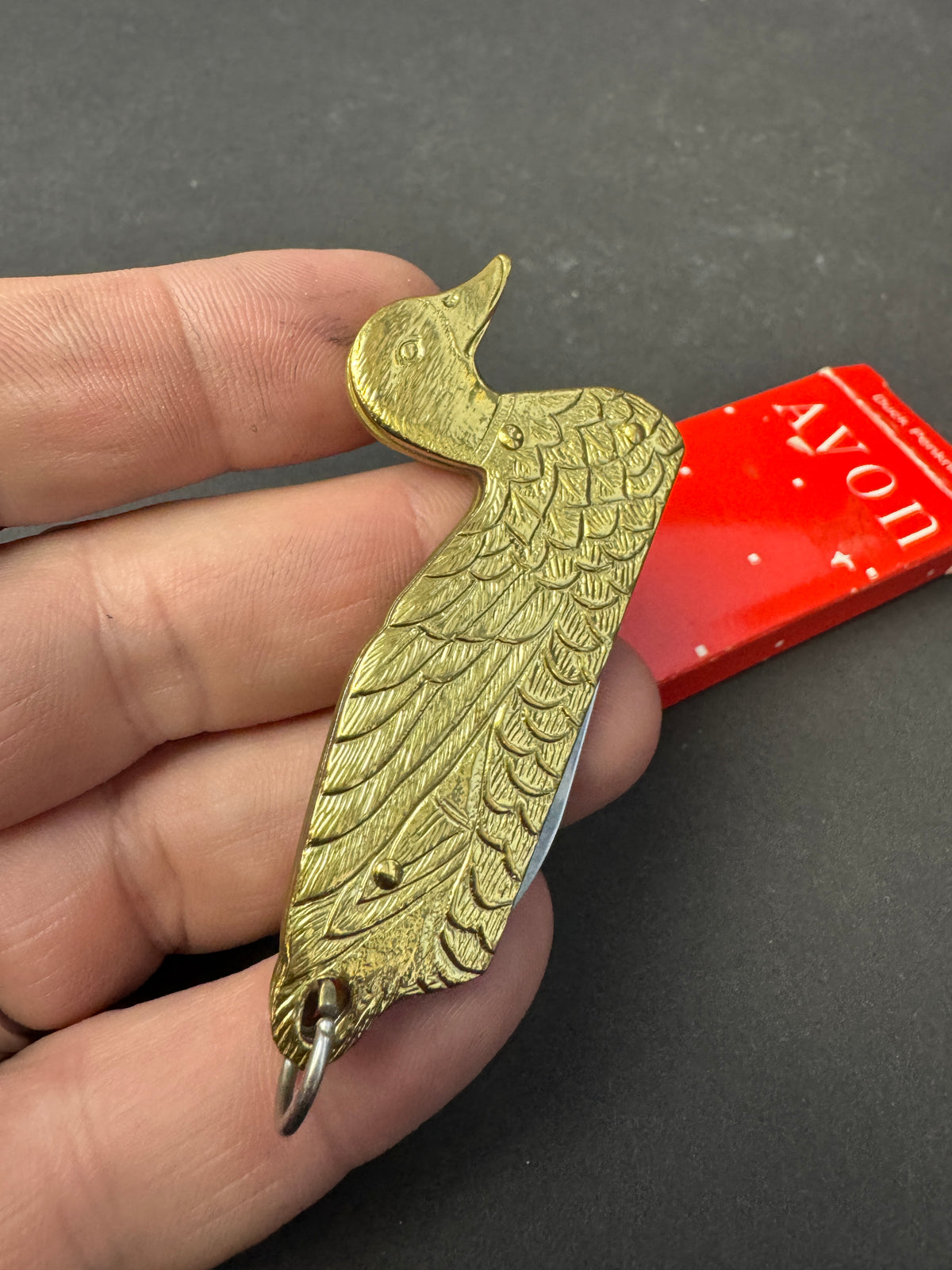 147 - Vintage Avon Brass Duck Penknife Pocket Knife Keychain with Original Box