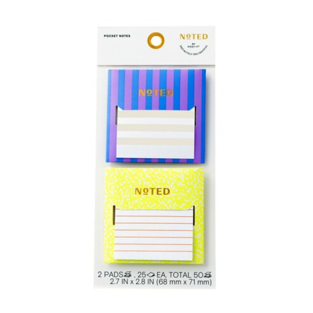 Noted by Post-it Pocket Notes, Multi-Color 2 Sticky Notes Pads