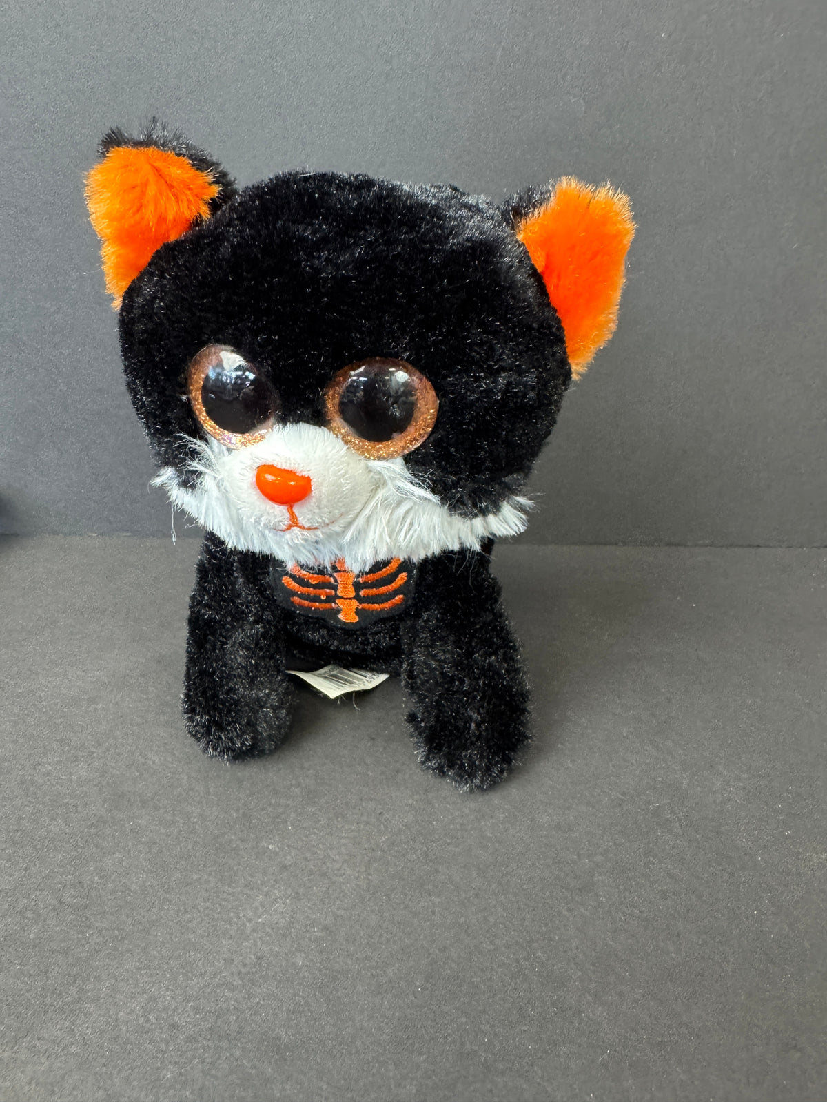 569 - Halloween 6" Glitter Eyes Black Orange Skeleton KITTY Cat Plush