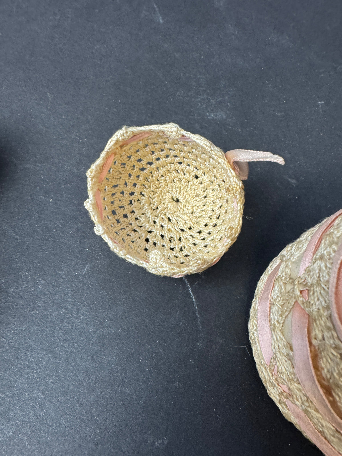 250 - Bisque Flapper? Kewpie? Doll Antique Porcelain Japan laced pin cushion