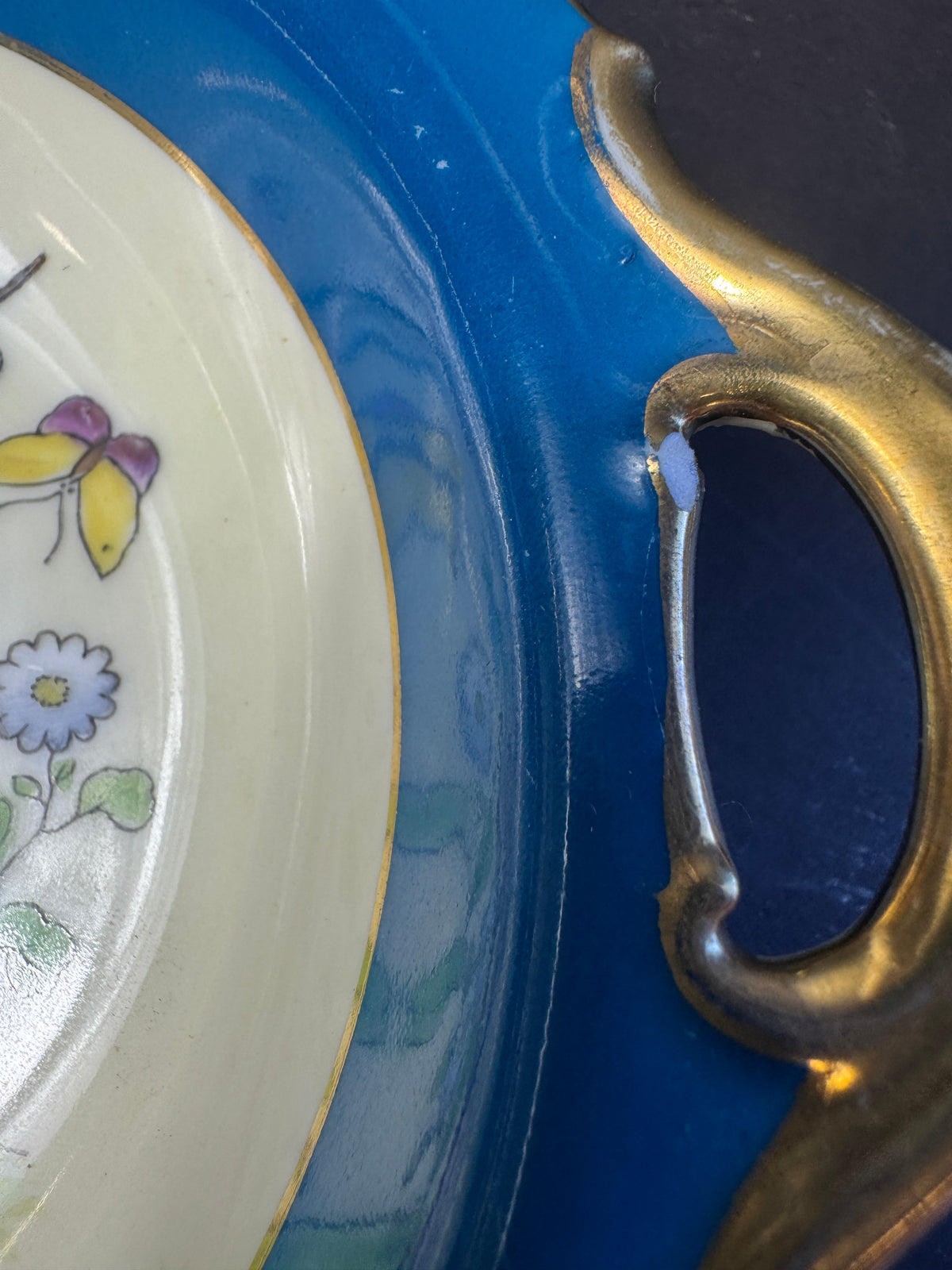 Vintage Morimura Noritake Hand Painted Handled Bowl tree flowers butterfly