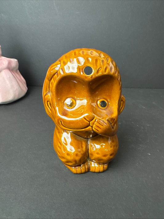 474 - Vintage Hear No Evil Monkey Tiki Mug DW134-H Brown Glaze 6.5" Tall China