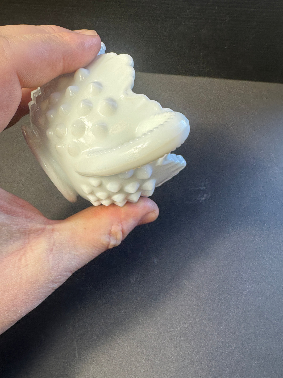 Fenton Milk Glass Hobnail Scalloped double Handled Sugar Bowl. Oval