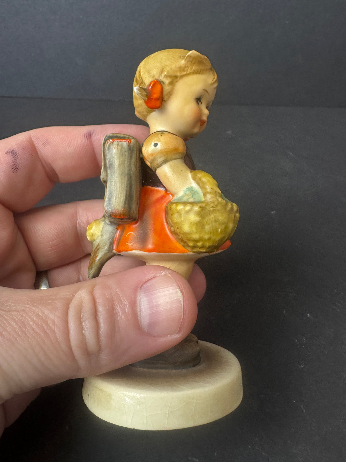 499 - Goebel Hand Painted Girl with Basket Porcelain Figurine Multicolor 1970s?