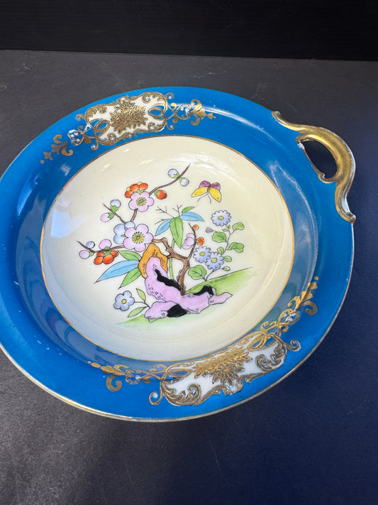 Vintage Morimura Noritake Hand Painted Handled Bowl tree flowers butterfly