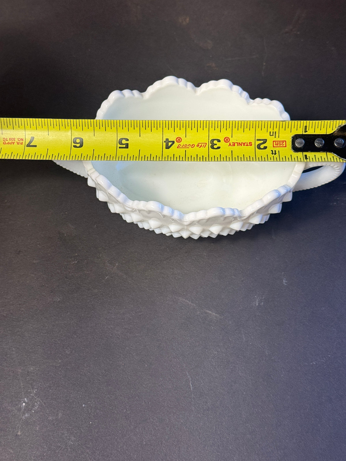 Fenton Milk Glass Hobnail Scalloped double Handled Sugar Bowl. Oval