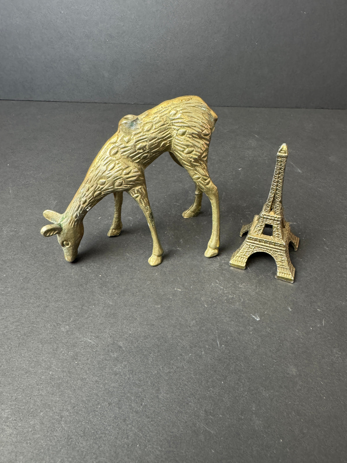 501 - bundle - Vintage Brass looking Doe Figure, Eiffel Tower Souvenir
