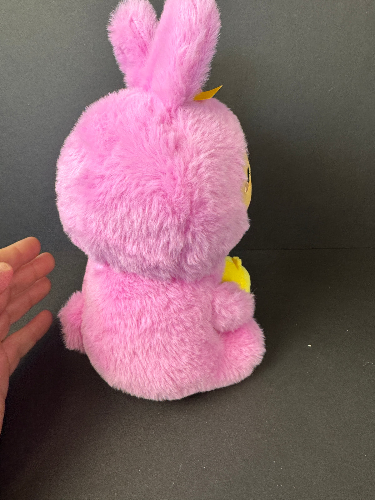 555 - Smoko Tayto Potato Easter Bunny Plush Stuffed Animal Pink Rabbit Holding Egg