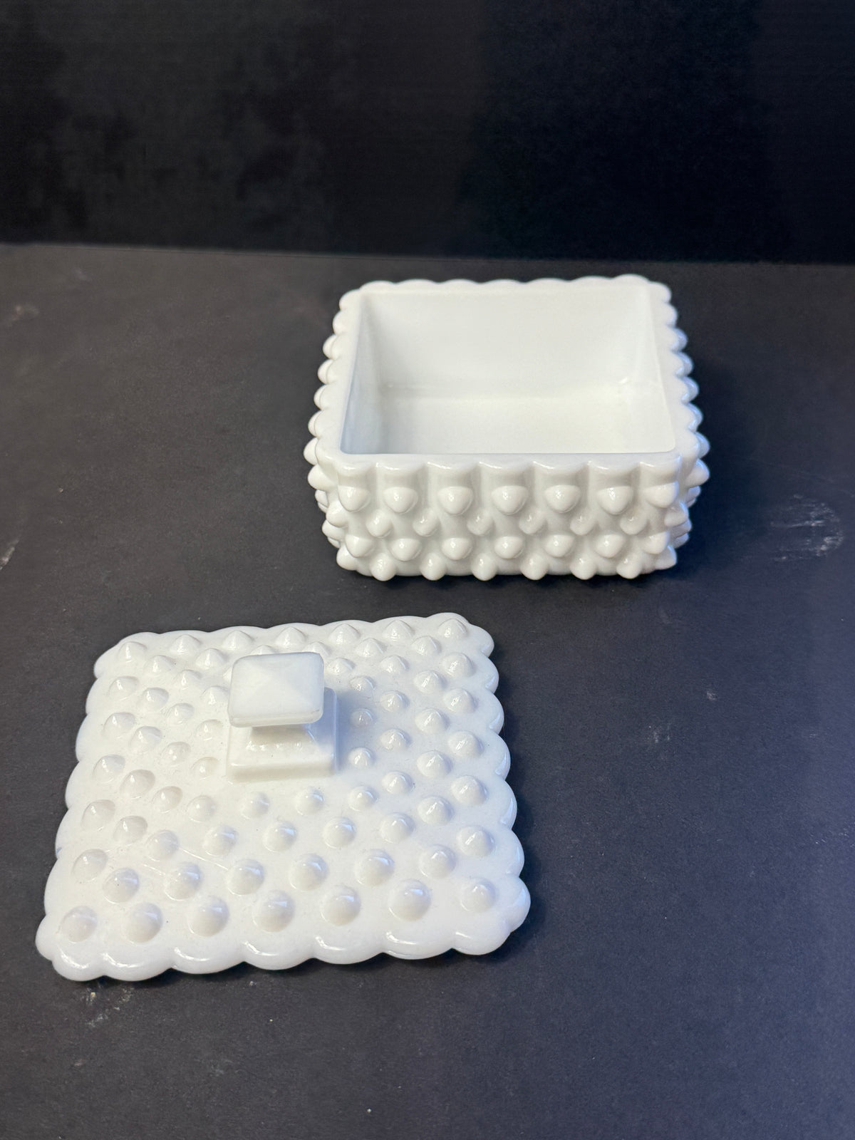 Vintage Fenton White Hobnail Trinket Dish With Cover