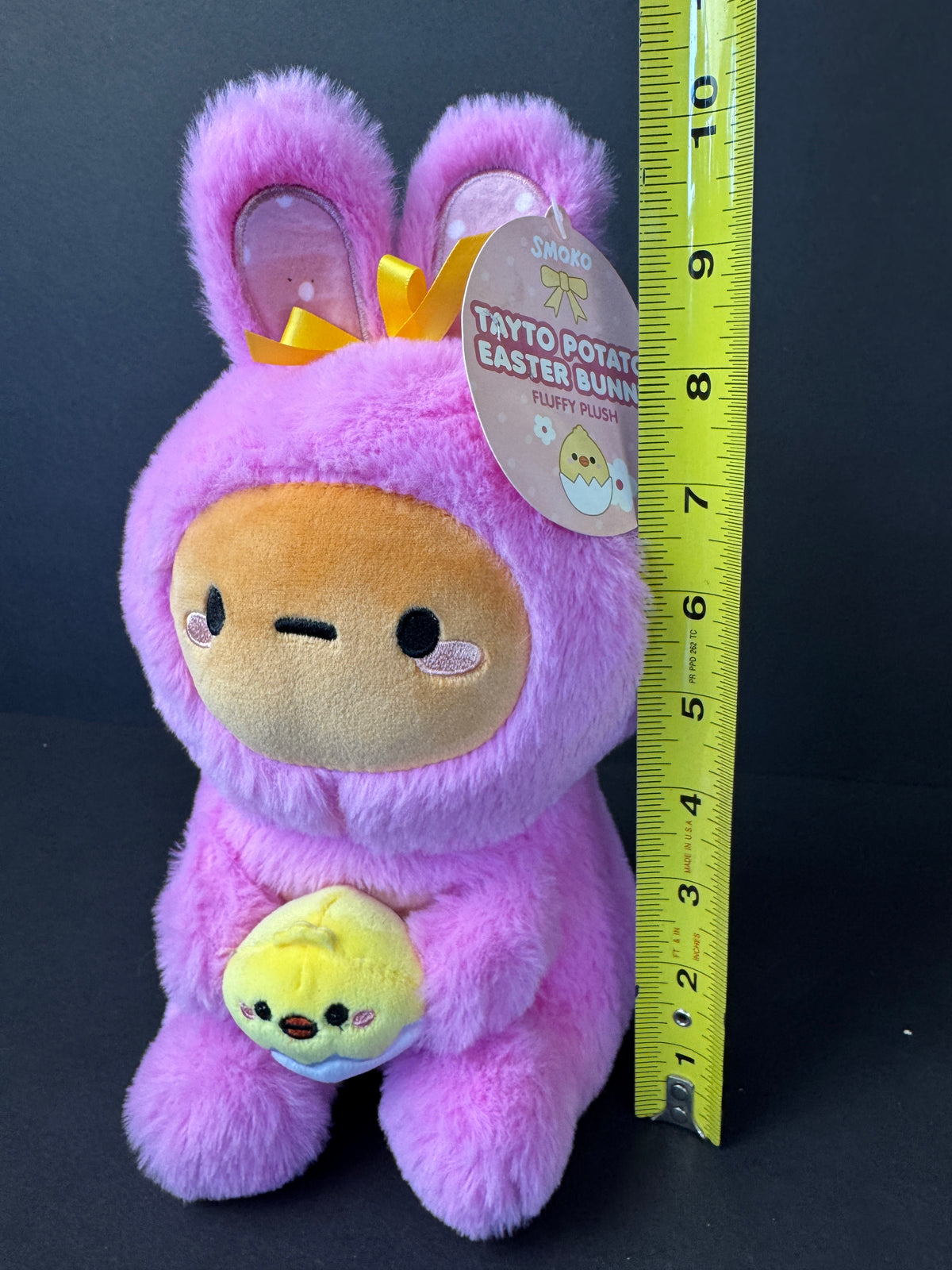 555 - Smoko Tayto Potato Easter Bunny Plush Stuffed Animal Pink Rabbit Holding Egg