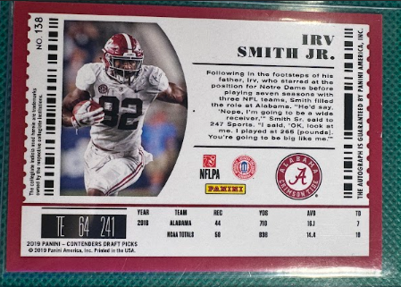 2023 Panini Contenders Draft Football Irv Smith Jr. #138 Crimson Tide