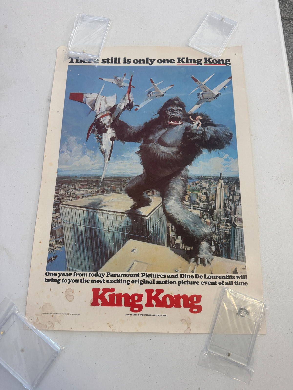 Vintage King Kong Original Movie Poster, Jessica Lange, J. Bridges, Grodin, 1976