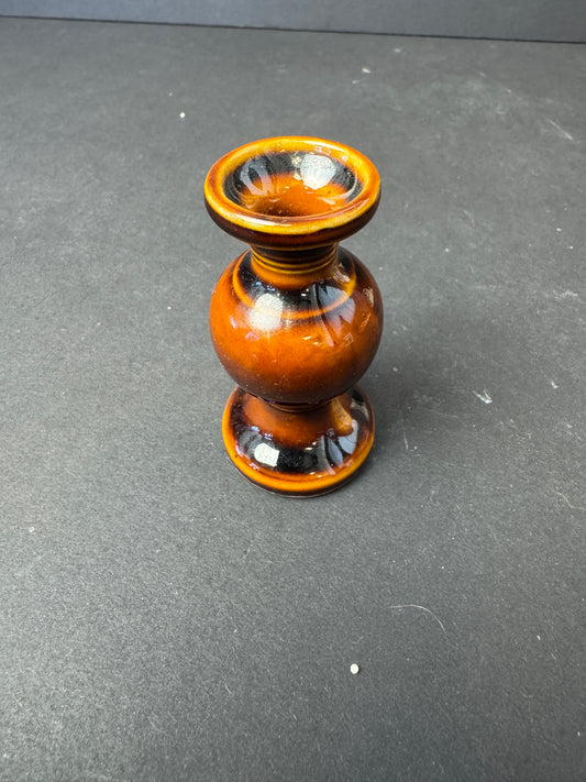 384 - Vintage Brown Drip Glaze Ceramic Mini Bud Vase / Candle Holder – Marked 870