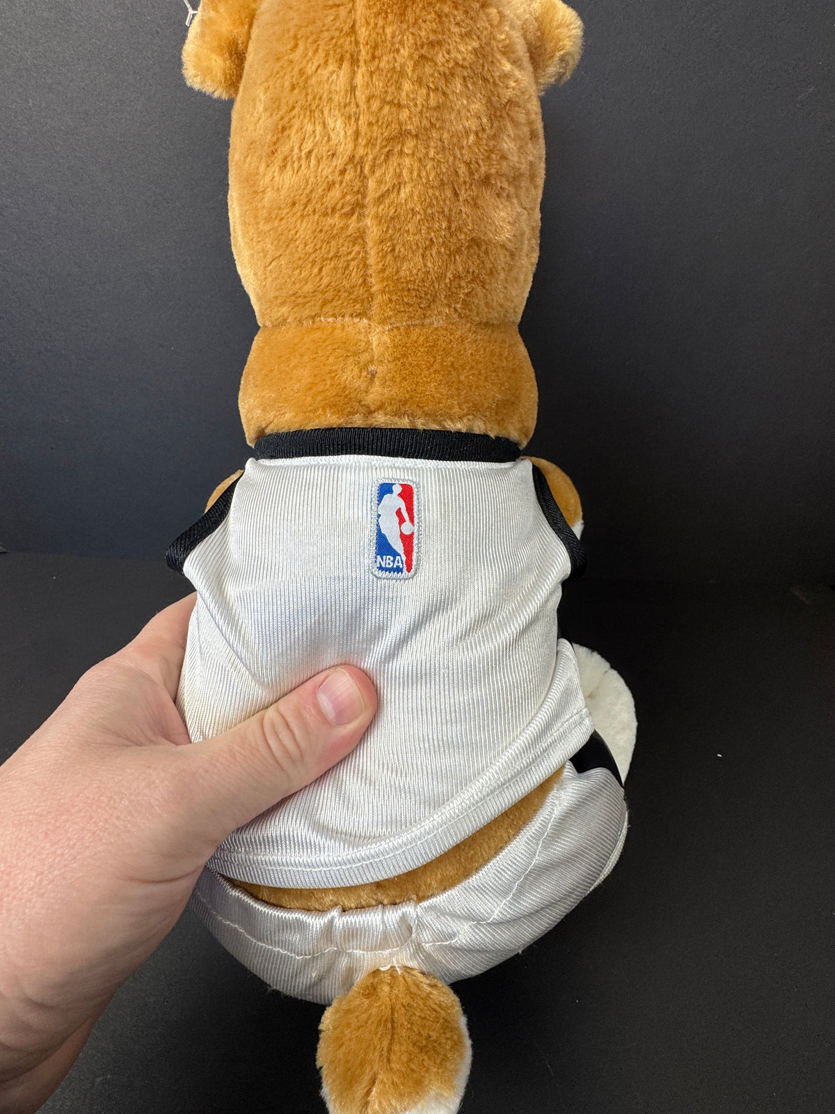 559 - Build-A-Bear Workshop Brown and White Bulldog Plush Dog with Tongue Out, Brooklyn Nets Jersey NBA BAB