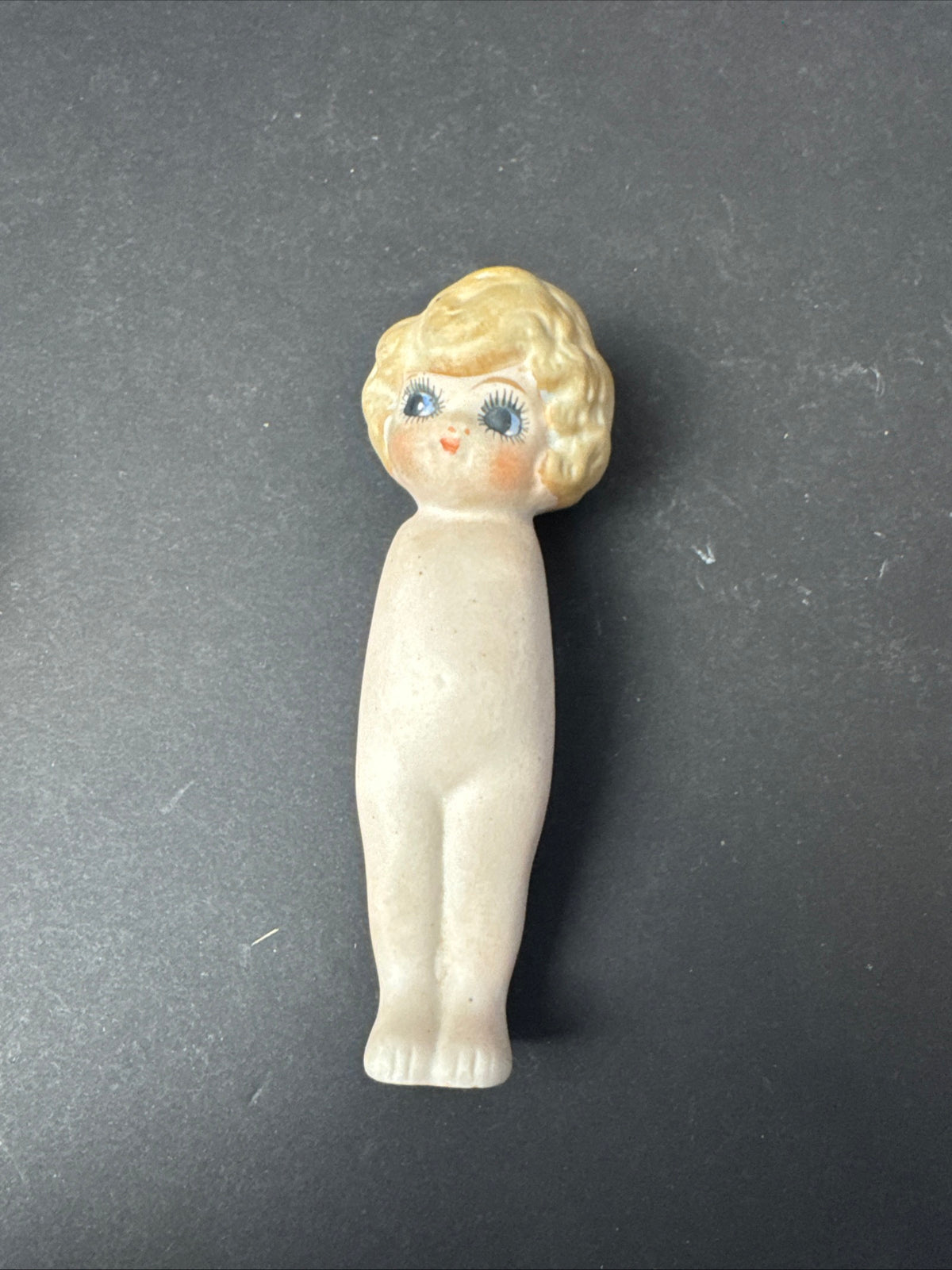 250 - Bisque Flapper? Kewpie? Doll Antique Porcelain Japan laced pin cushion